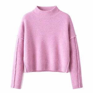 Zenana Pink Exposed Seam Sweater S/M Spring Lightweight Cropped Soft Girl